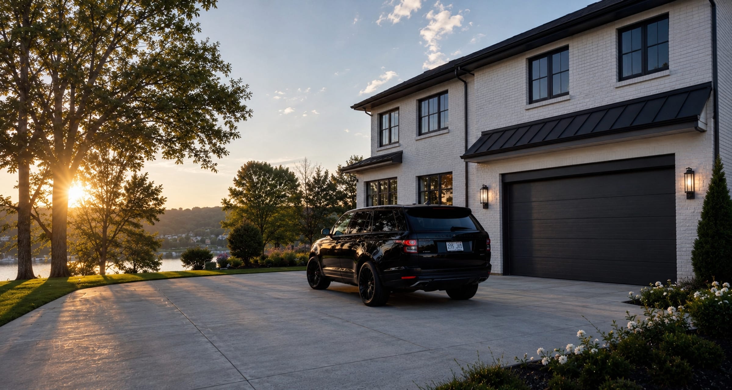 Black SUV at a Prior Lake home at golden hour